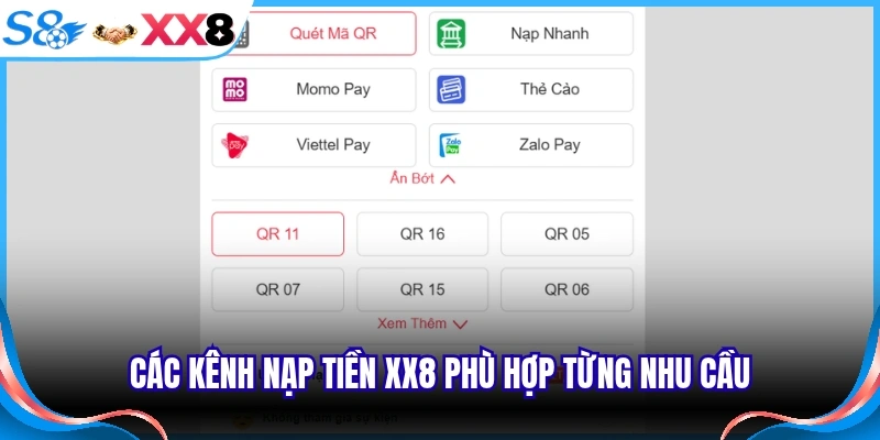 Các kênh nạp tiền XX8 phù hợp từng nhu cầu