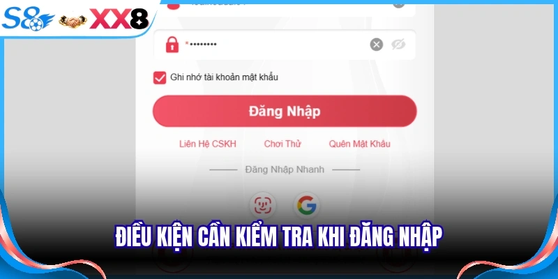 Điều kiện cần kiểm tra khi đăng nhập
