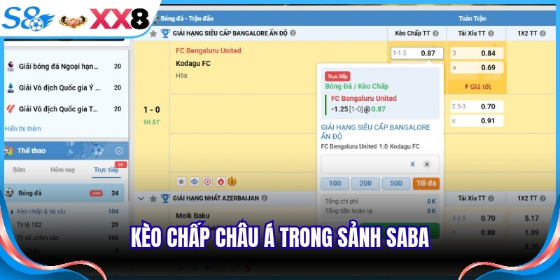 Kèo chấp châu Á trong sảnh Saba