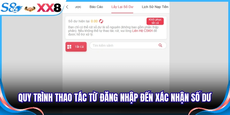 Quy trình thao tác từ đăng nhập đến xác nhận số dư